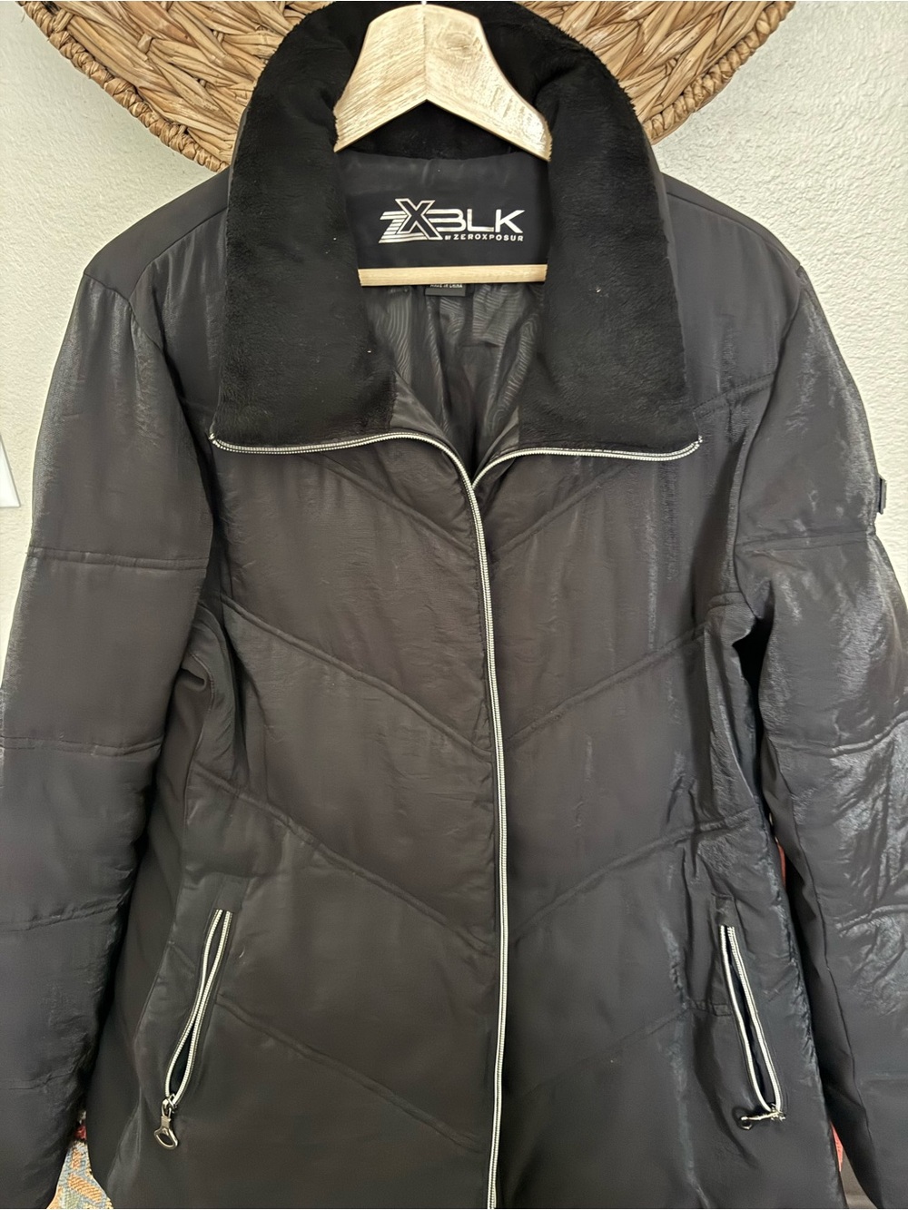 ZeroXposur Black Quilted Puffer Jacket with Faux Fur Collar
